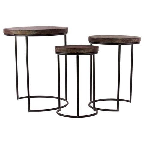 Metal Round Nesting Accent Table With Wood Top, 3 Legs And Gibbous C ... within Rustic Nesting Accent Tables With Round Weathered Tops And Metal Bases